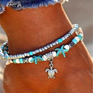 Sea Turtle Charm Beaded Starfish Ankle Bracelet